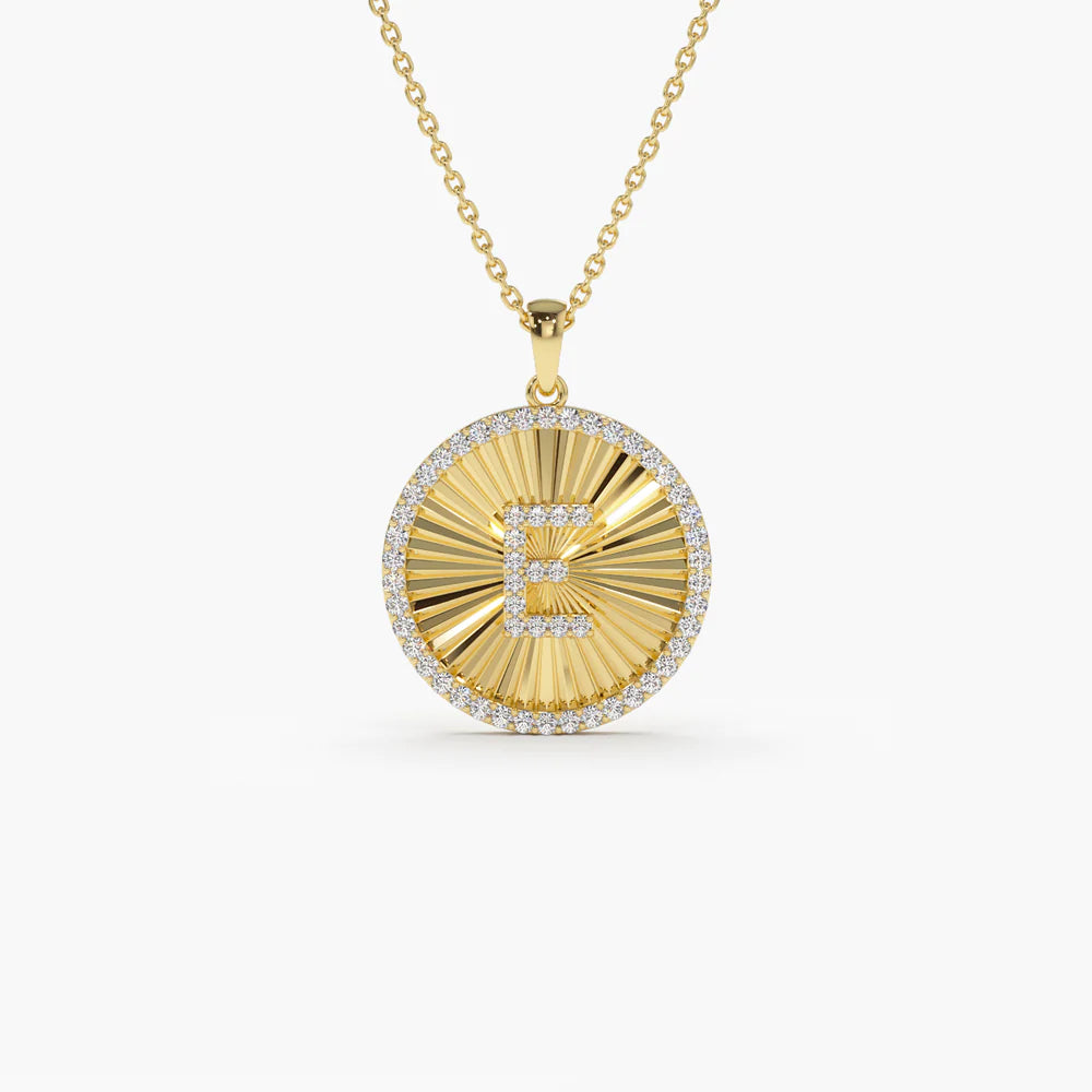 Solid Gold Diamond Initial Ballerina Disc Necklace
