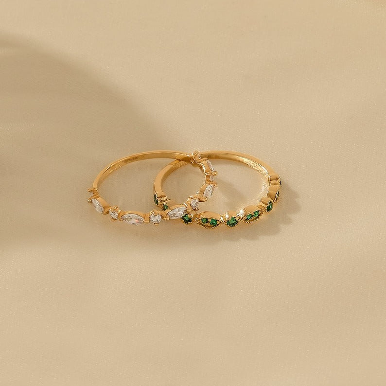 Solid Gold Emerald Art Deco Wedding Band Ring