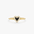 Solid Gold Diamond & Black Enamel Heart Ring (6BF1E1)