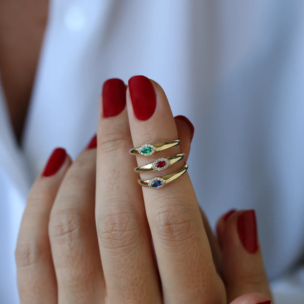 Solid Gold Marquise Sapphire Ring in Halo Setting