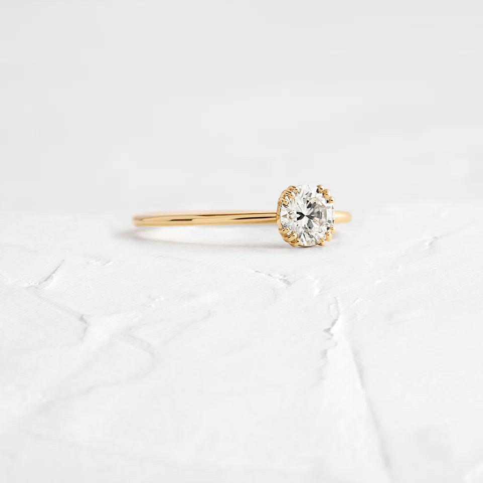 Solid Gold Threaded Ring, 0.5ct. Round Cut Moissanite Diamond