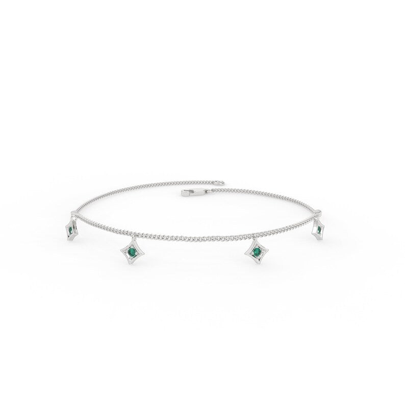 Solid Gold Natural Emerald Charm Bracelet