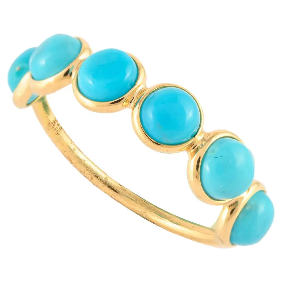 Solid Gold Round Turquoise Half Eternity Band Ring
