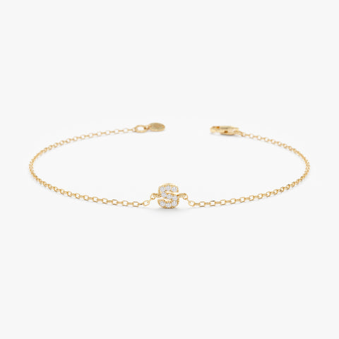 Solid Gold Diamond Initial Bracelet (7CB065)