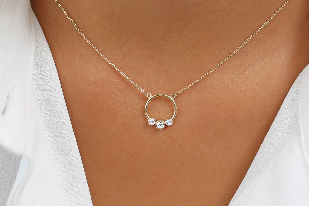 Graduated Trio Bezel Moissanite Circle Necklace, photo 2