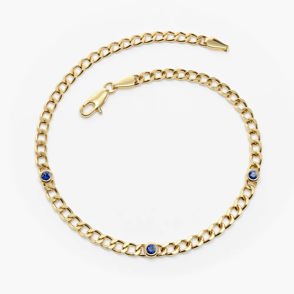 Solid Gold Cuban Link Bracelet with Sapphires