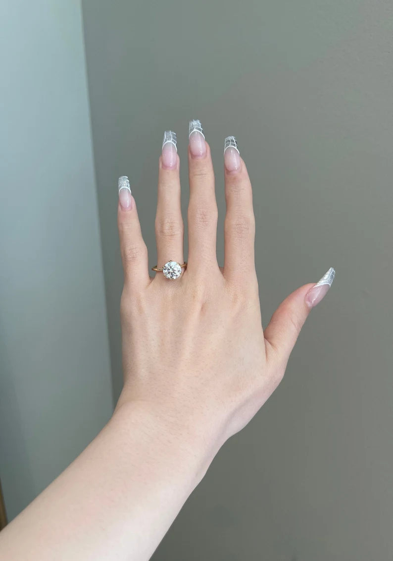 Solid Gold 3 Carat Brilliant Round Moissanite Engagement Ring