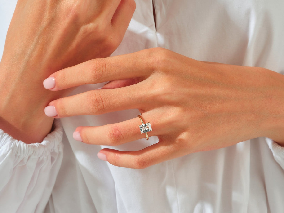 Solid Gold 3 CT Cushion Lab Grown Emerald Cut Engagement Ring (BDF12B)