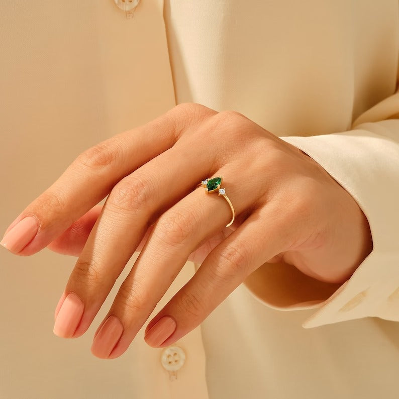 Solid Gold Emerald Marquise Ring