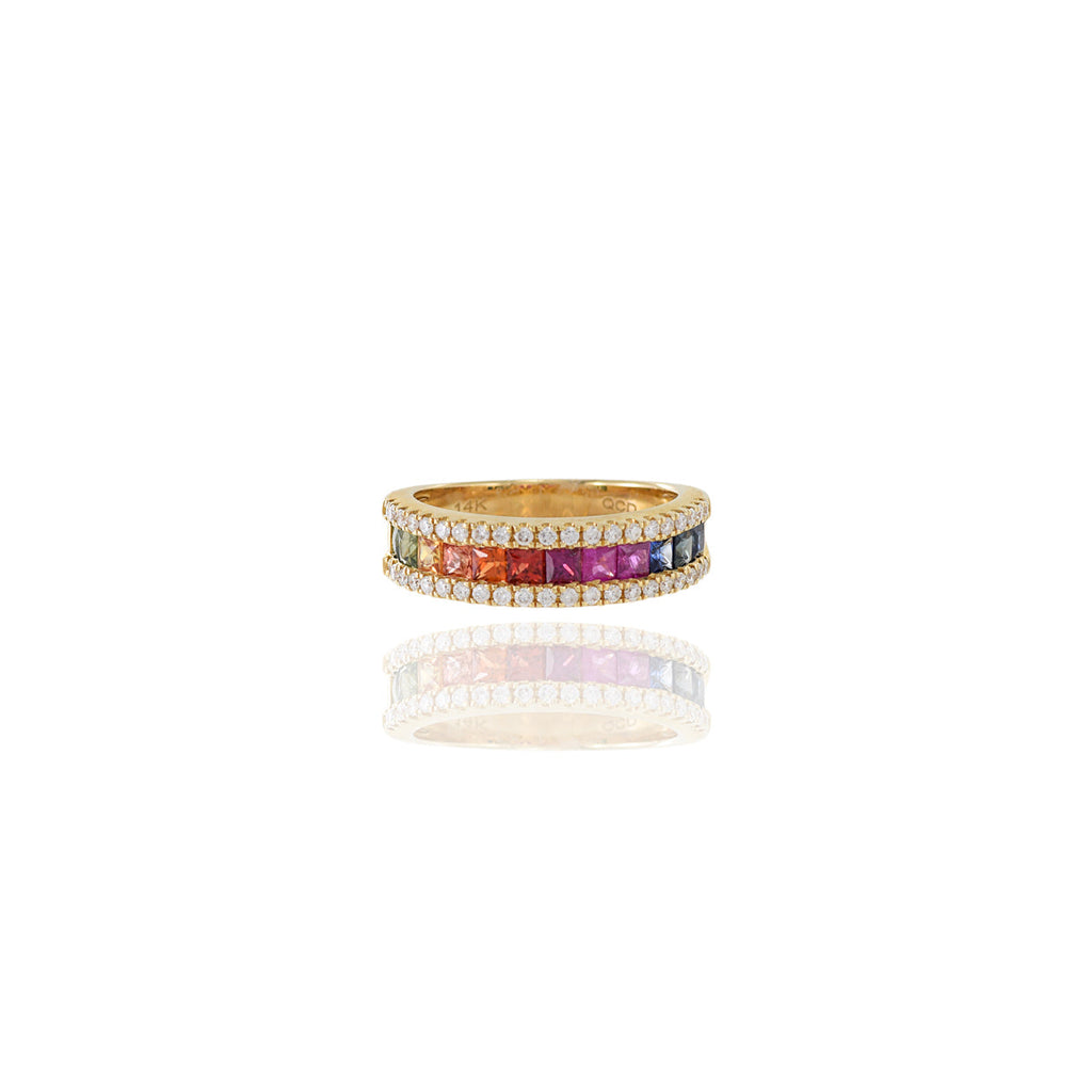 Solid Gold Multi Colored Sapphire And Diamond Band