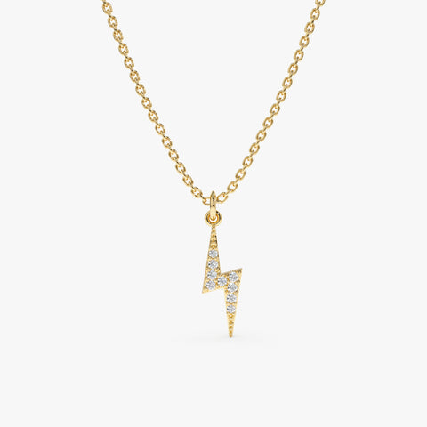 Solid Gold Minimalistic Diamond Lightning Bolt Necklace (1A6CBF)