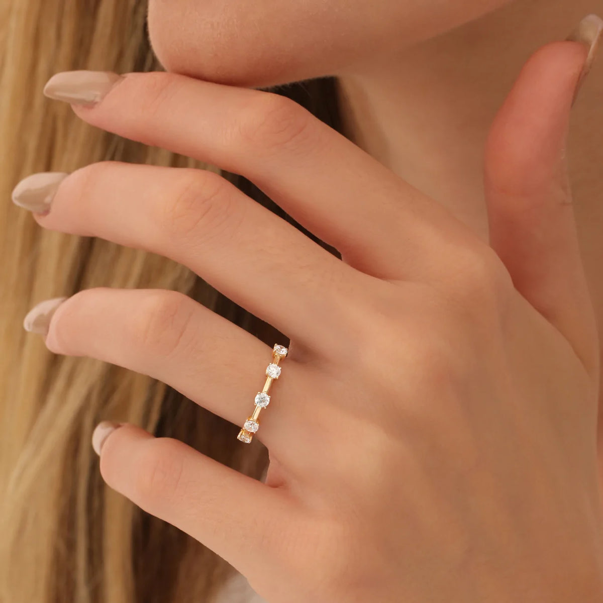 Solid Gold Five Stone Prong Setting Diamond Ring 0.60ctw