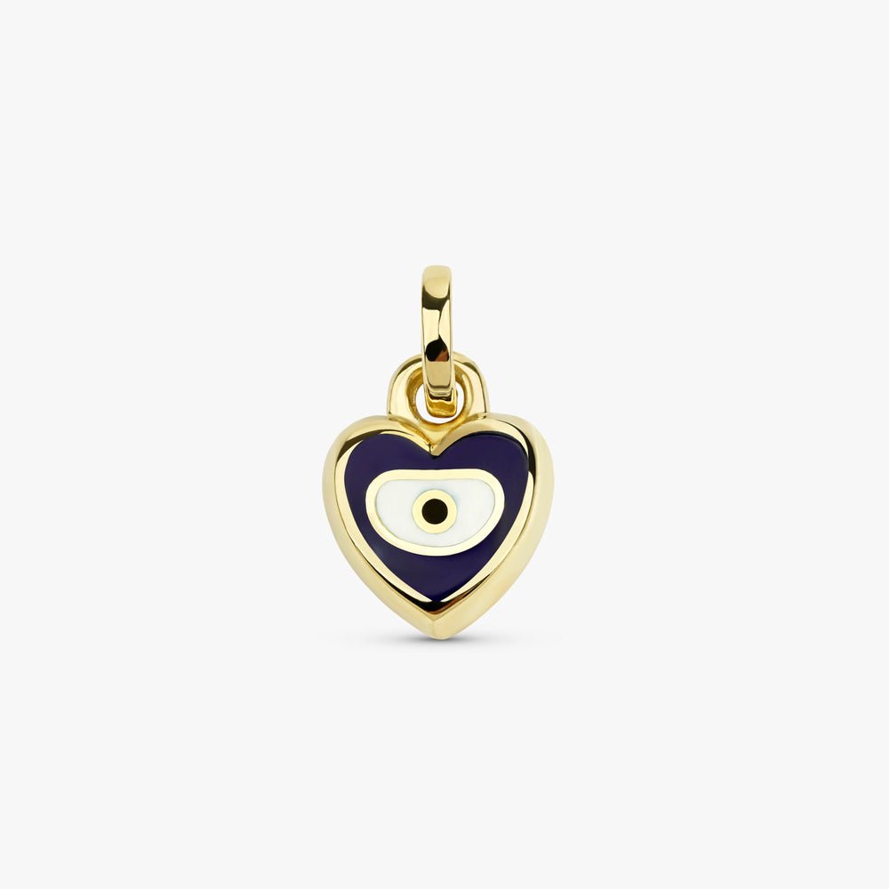 Solid Gold White Enamel Evil Eye Heart Charm (89FFA0)