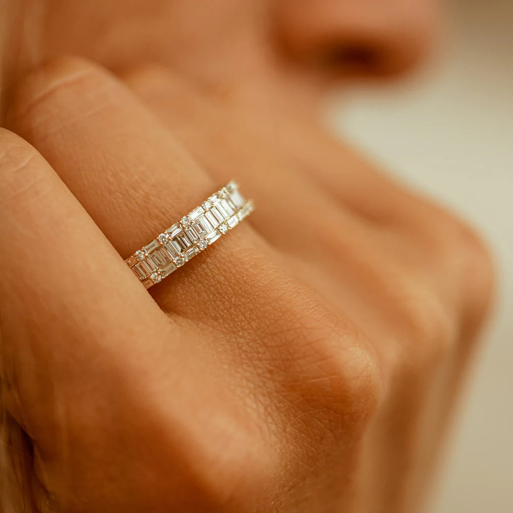 Solid Gold Baguette & Round Diamond Wedding Band