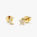 Solid Gold Diamond Moon and Star Studs