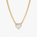 Solid Gold Pearl Heart & Diamond Cuban Chain Necklace (33F15C549B13)