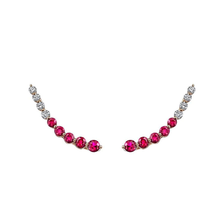 Solid Gold Floating Diamond And Ruby Earring