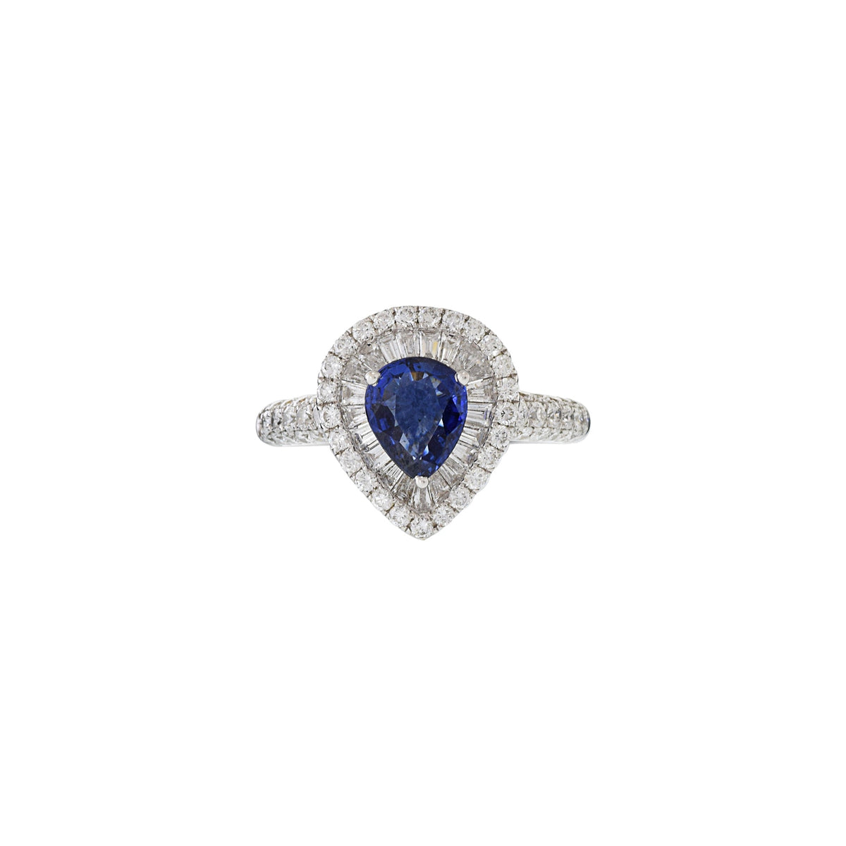 Solid Gold Pear Shaped Blue Sapphire and Diamond Ring (635A0B)