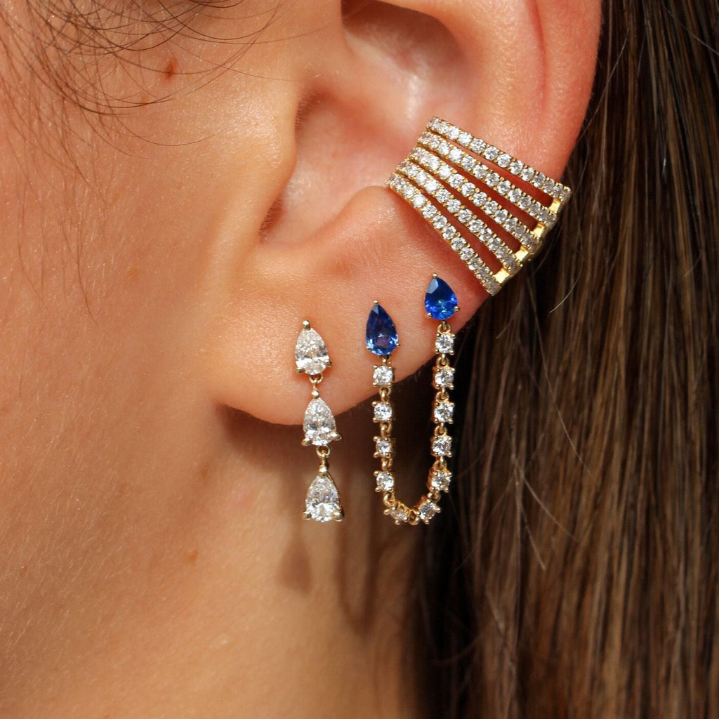 Solid Gold Diamond Triple Prong Pear Earring