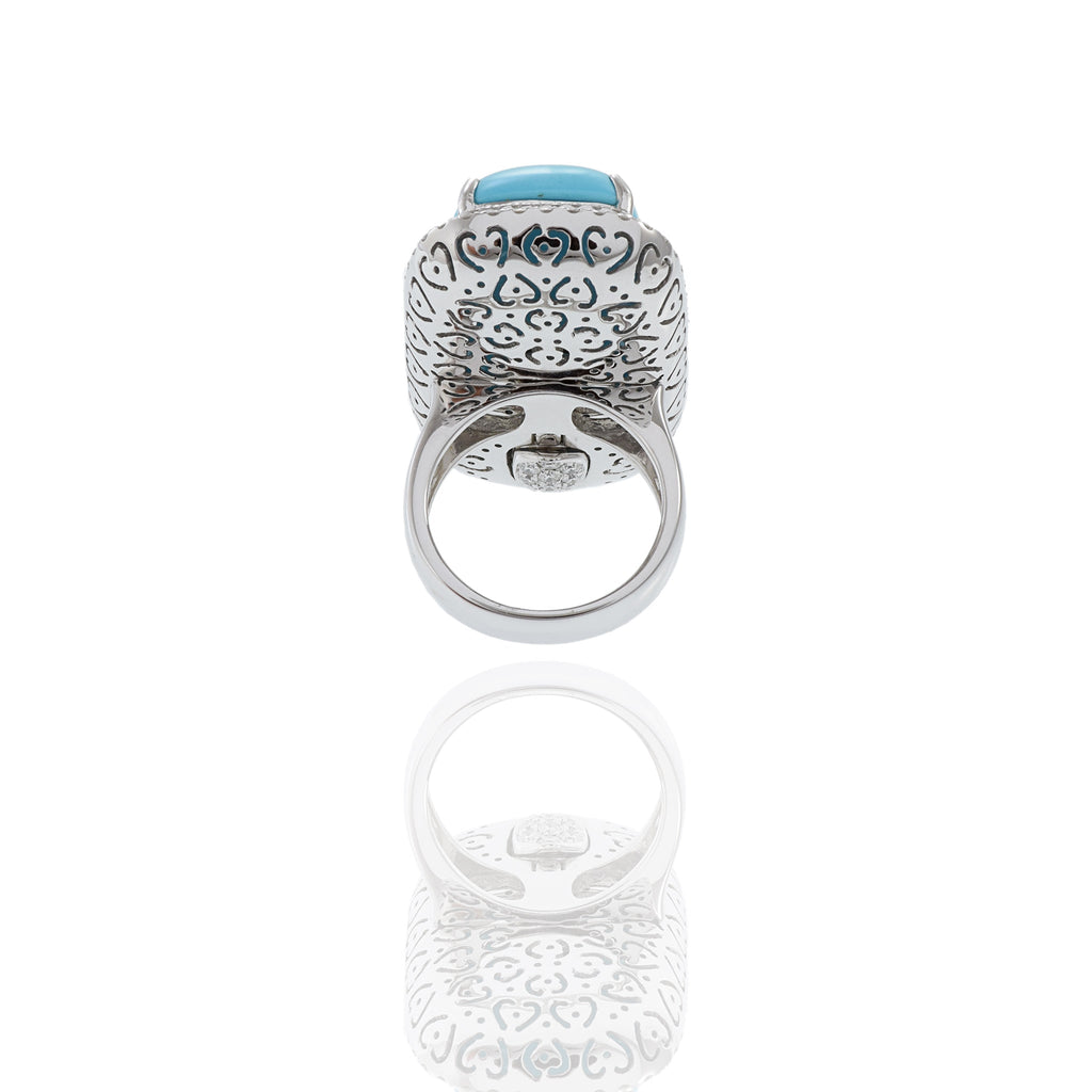 Solid Gold Oblong Turquoise and Diamond Ring