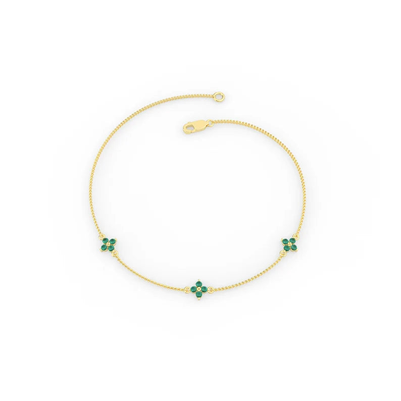 Solid Gold Flower Emerald Bracelet