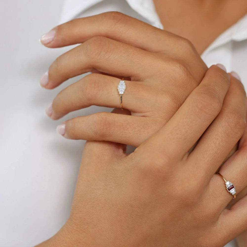 Solid Gold Step Cut Baguette Diamond Ring