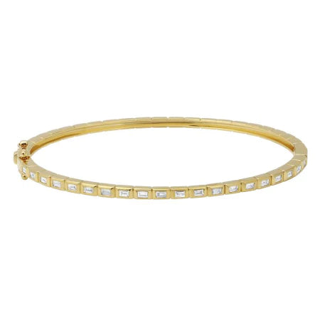 Solid Gold Horizontal Baguette Diamond Bangle