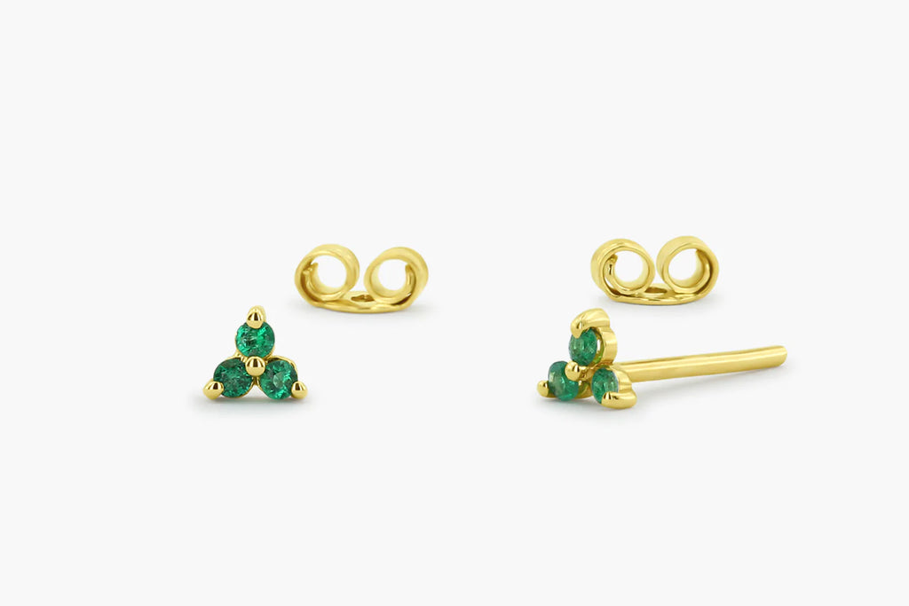 Solid Gold Tiny Trio Emerald Earrings