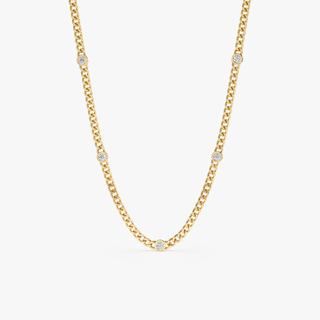 Solid Gold Diamond Bezel Cuban Chain Necklace (61F956)