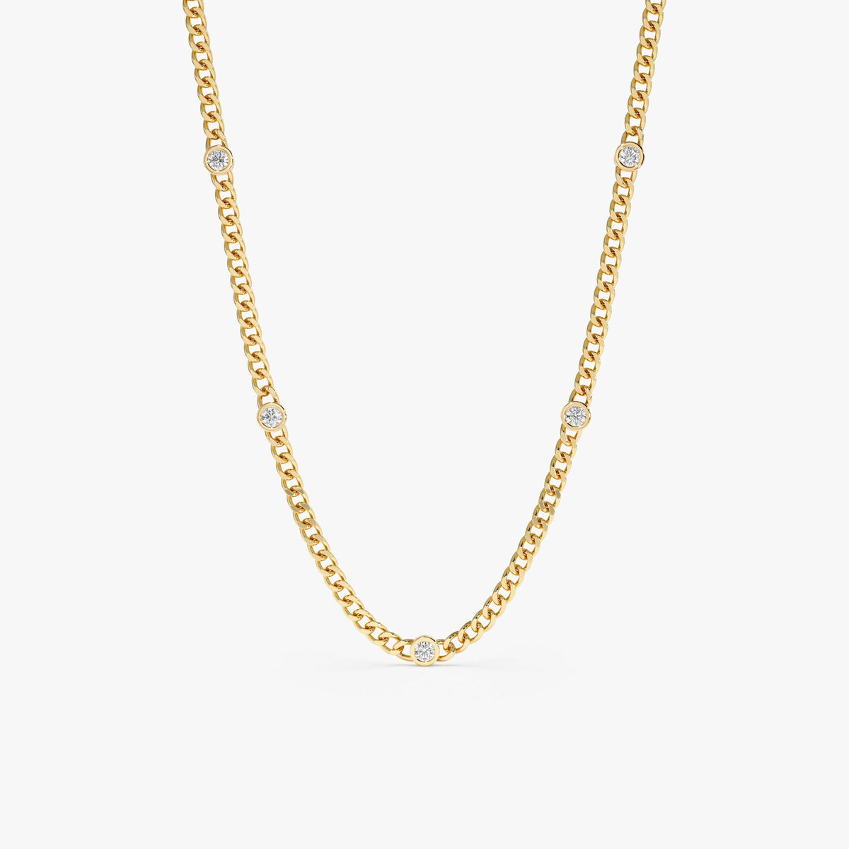 Solid Gold Diamond Bezel Cuban Chain Necklace (F93F31)