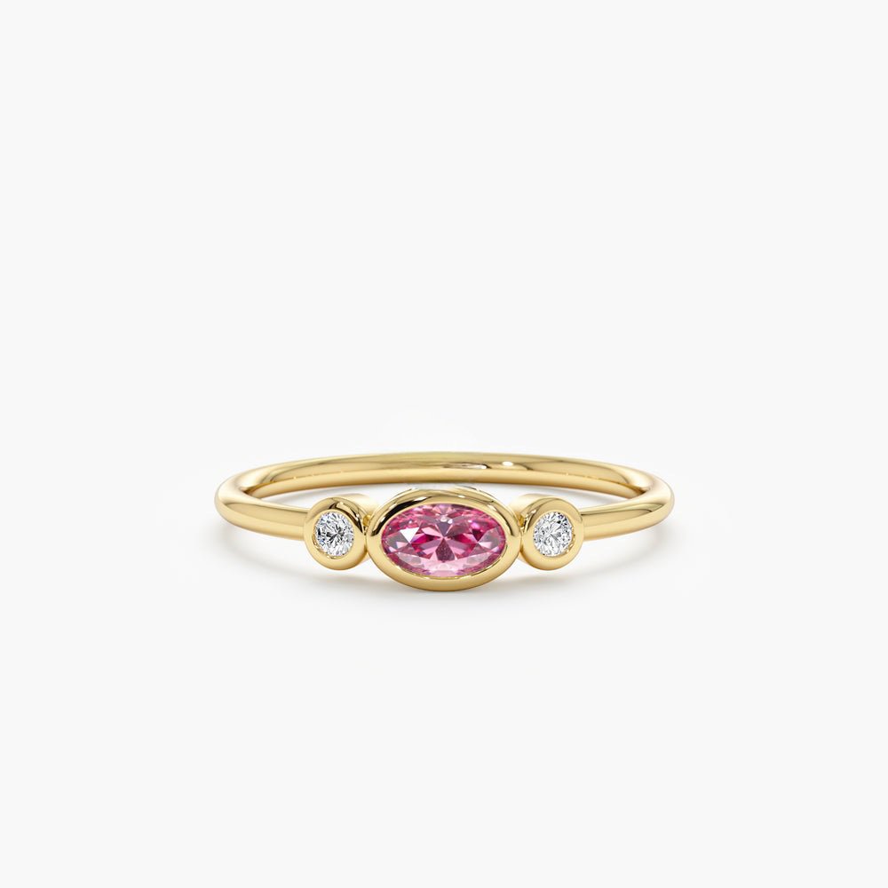 14K Solid Gold Oval Pink Sapphire Engagement Ring