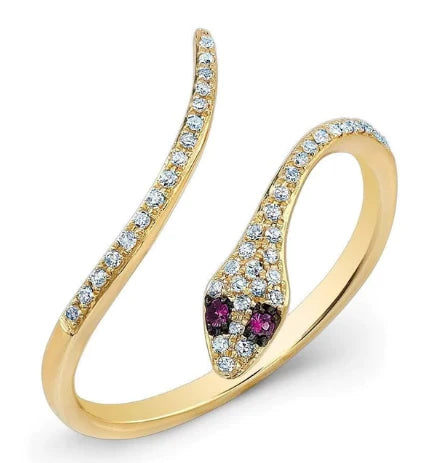 14K Solid Gold Diamond Snake Ring