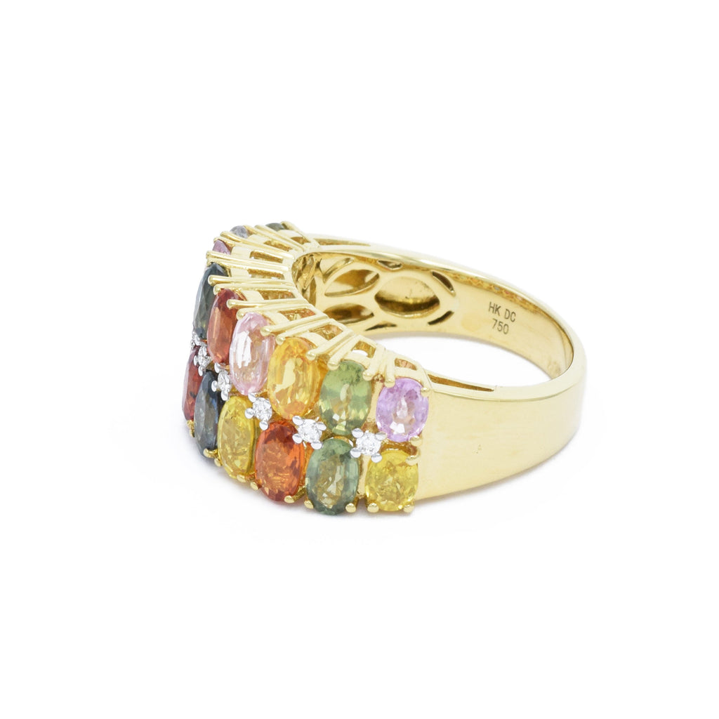 Solid Gold Multi-Color Sapphire, Two-Row Ring