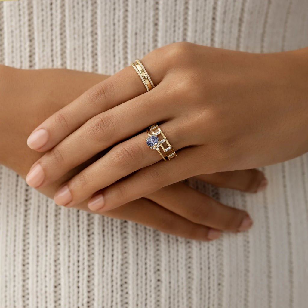 Solid Gold 1ct Oval Violet Montana Sapphire Halo Ring