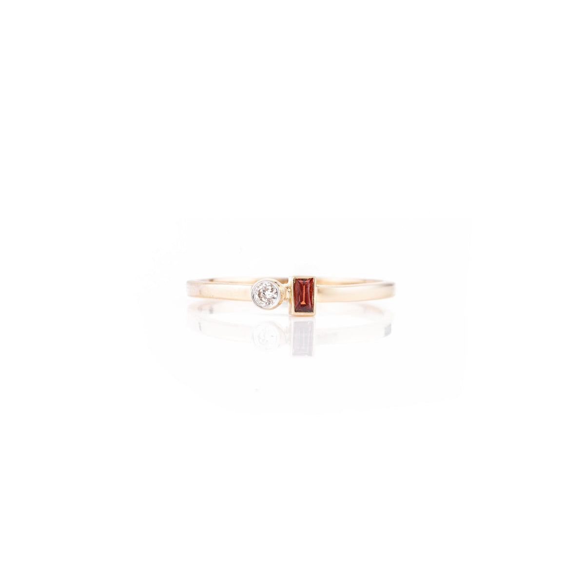 Solid Gold Garnet Diamond Dainty Toi Et Moi Ring