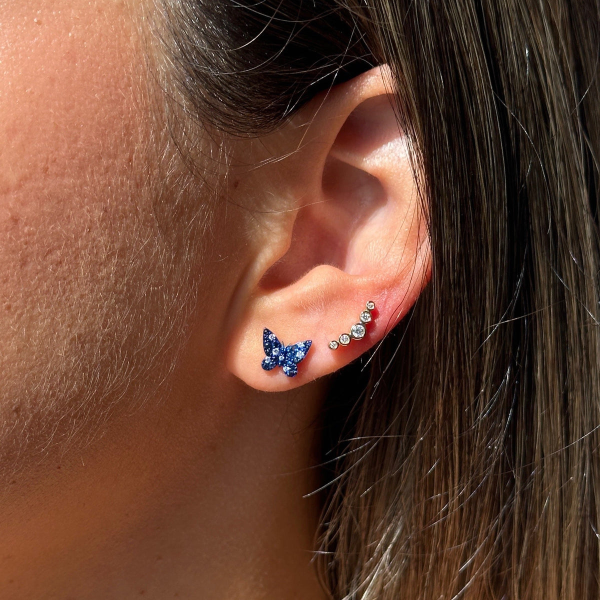 Solid Gold Bezel Graduated Diamond Climber Earring