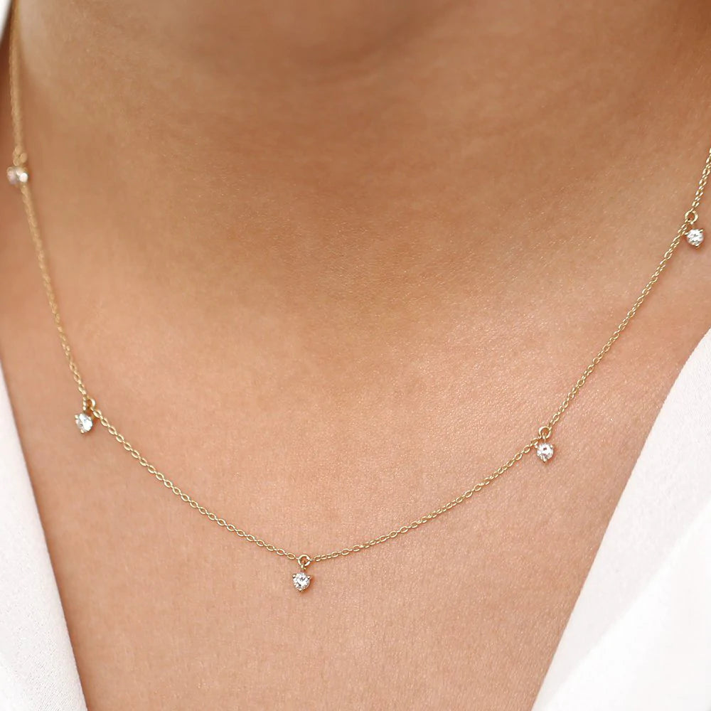 Solid Gold Dangling Diamond Solitaire Necklace