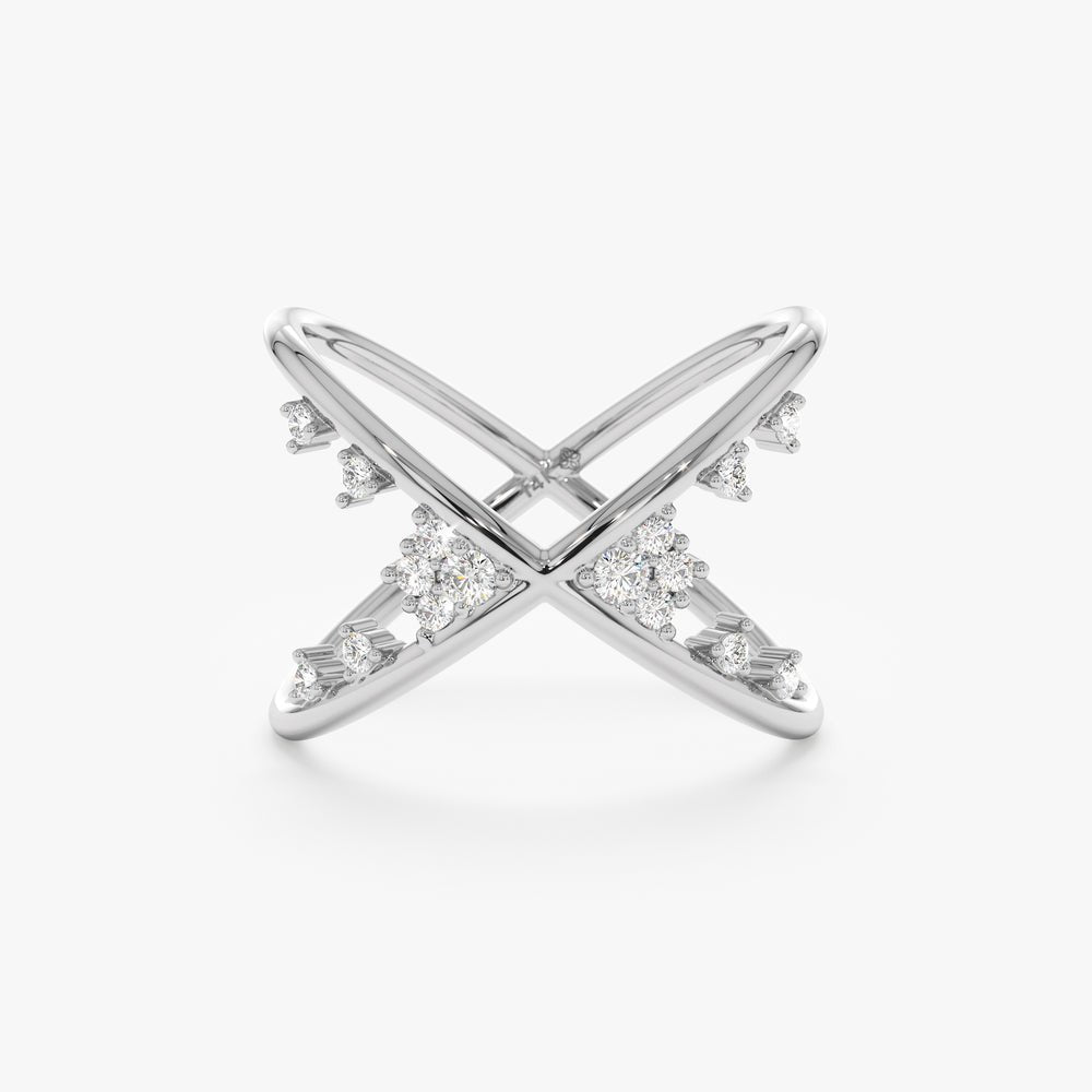 Solid Gold Crossover Diamond Cluster Ring (69DB06)