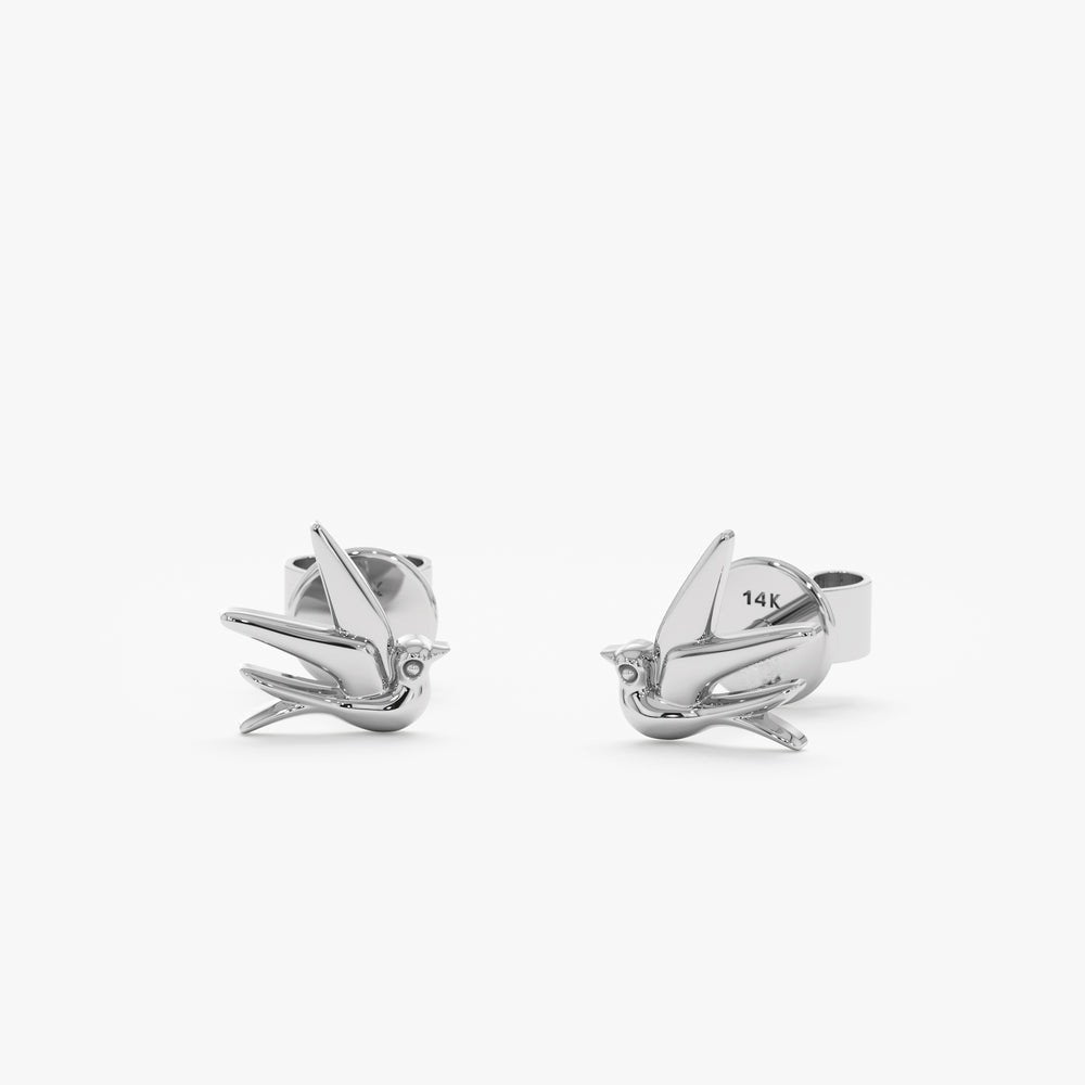 Solid Gold Swallow Bird Stud Earrings