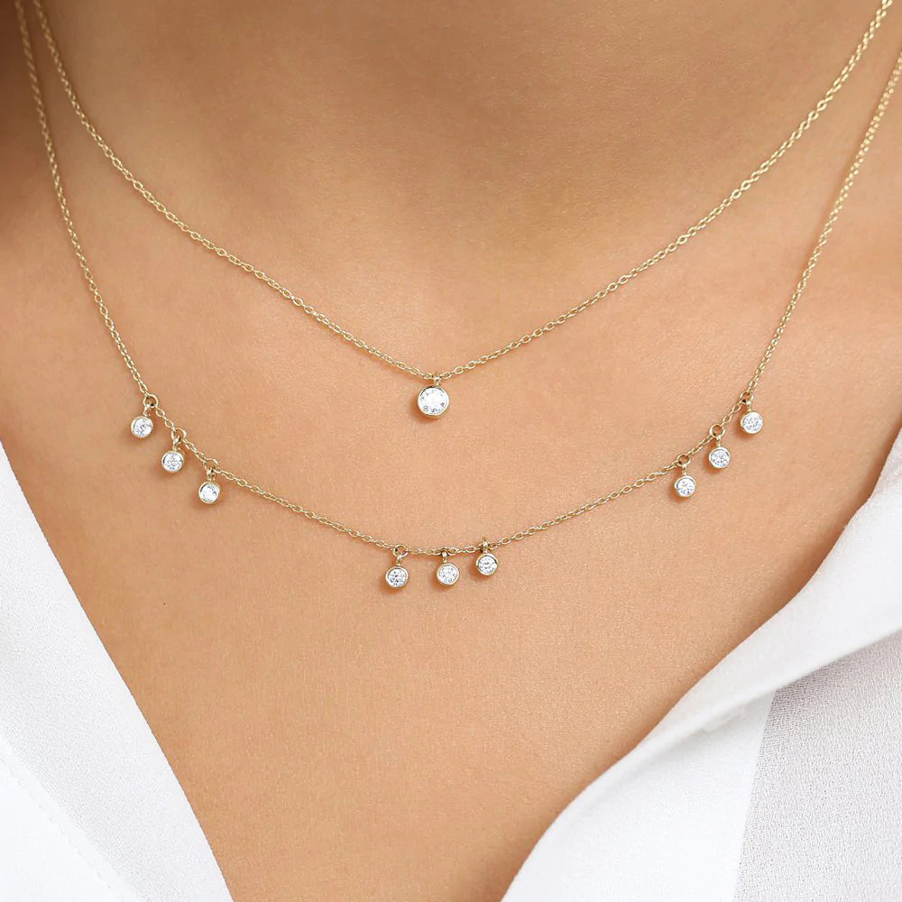 Solid Gold 9 Diamond Dangle Necklace
