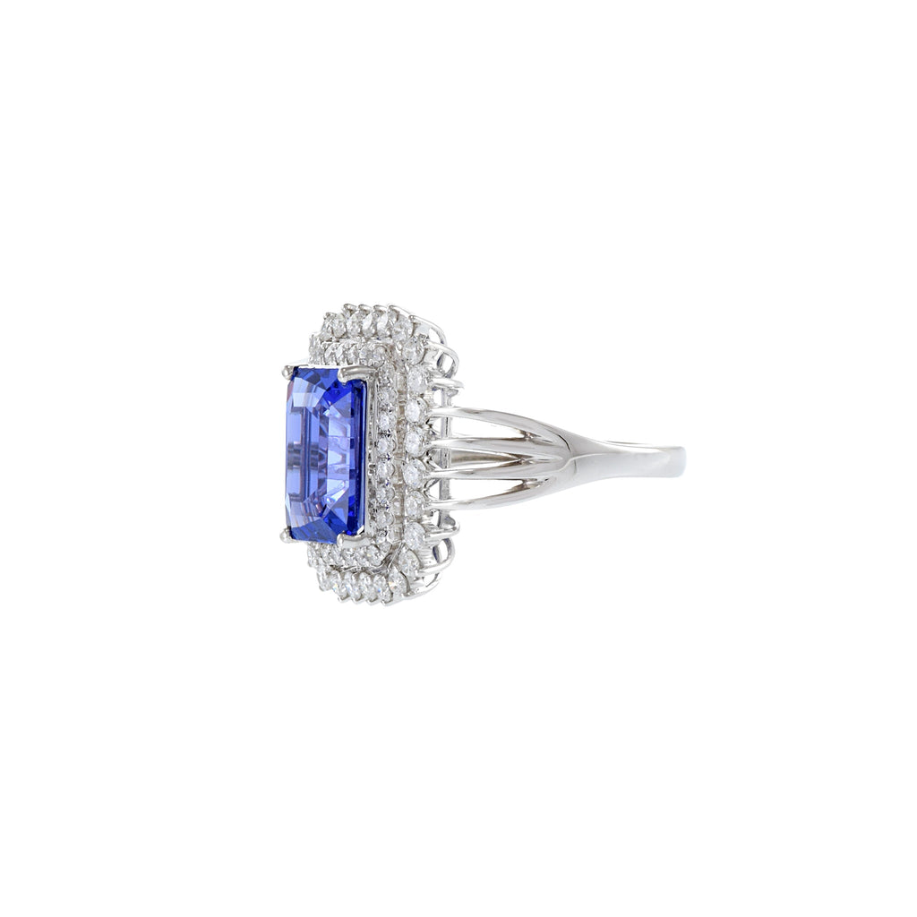 Solid Gold Emerald Cut Tanzanite And Diamond Ring