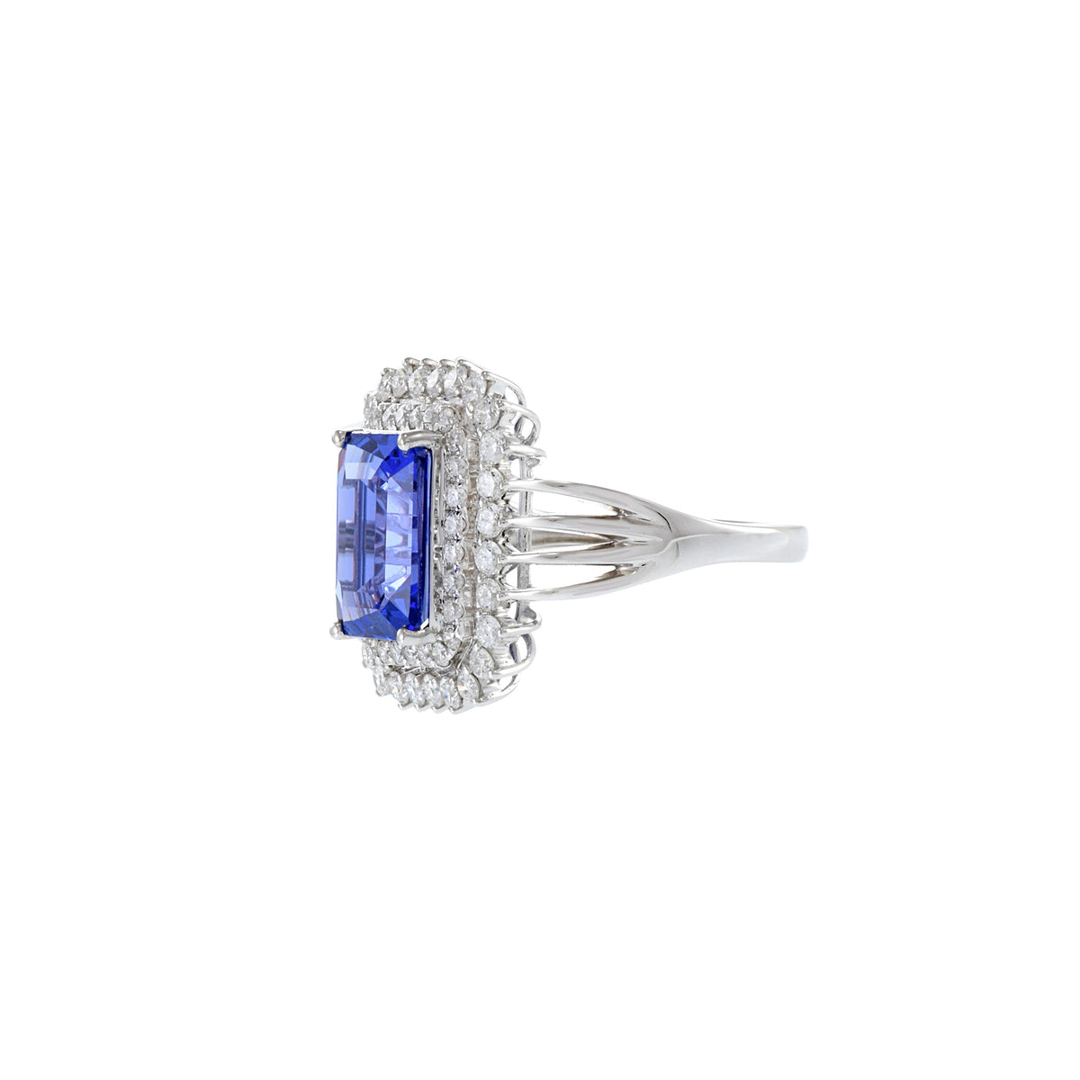 Solid Gold Emerald Cut Tanzanite And Diamond Ring