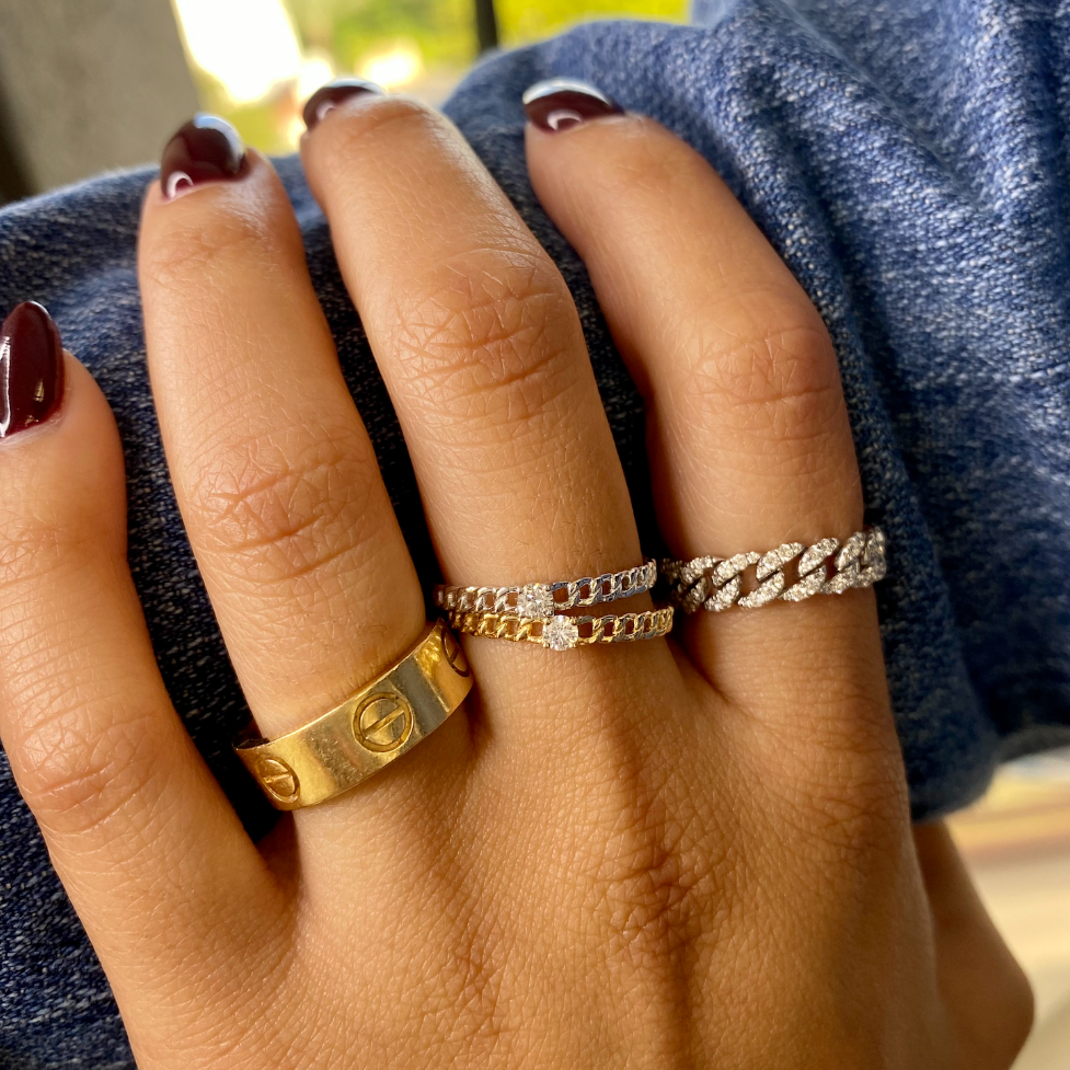 Solid Gold Mini Diamond Chain Ring