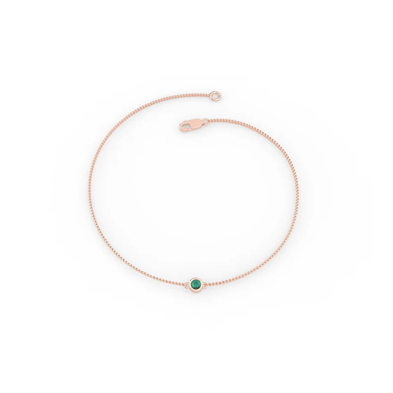 Solid Gold 2 MM Round Natural Emerald Bracelet