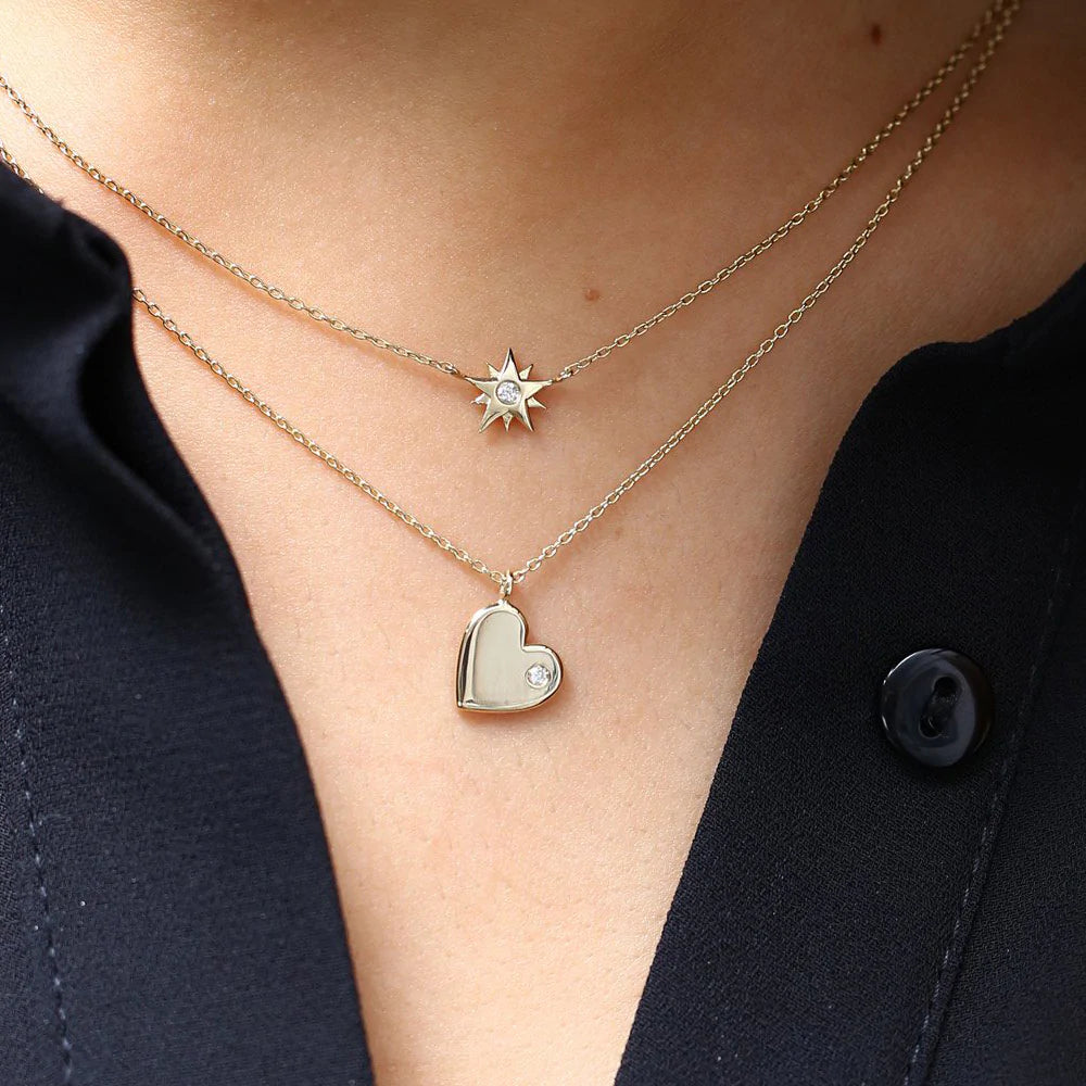 Solid Gold Single Diamond Heart Necklace
