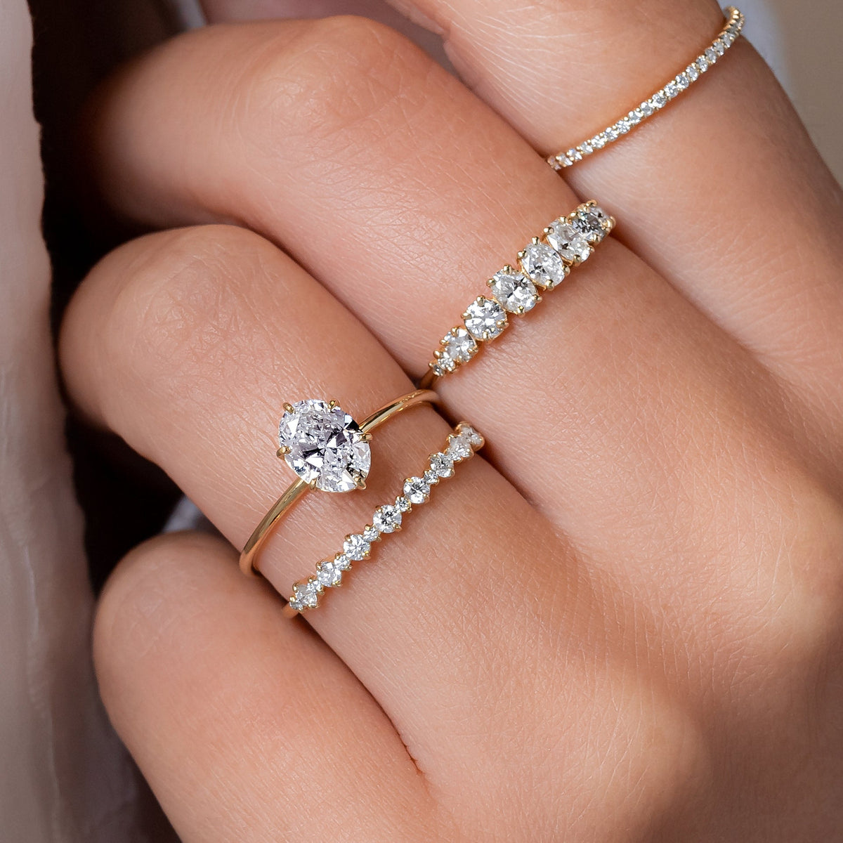 Solid Gold 1 CT Whisper Ring, Oval Cut Diamond Moissanite Ring