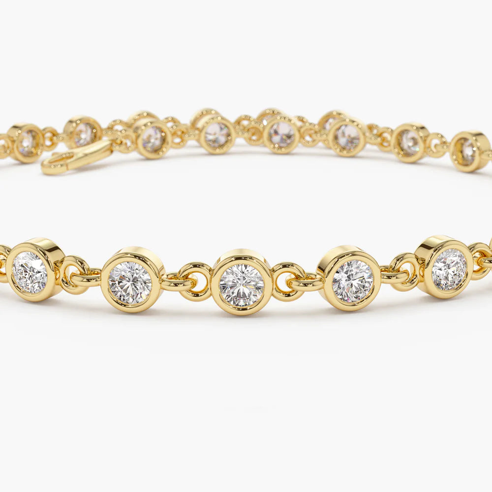 Solid Gold Bezel Setting Diamond Tennis Bracelet