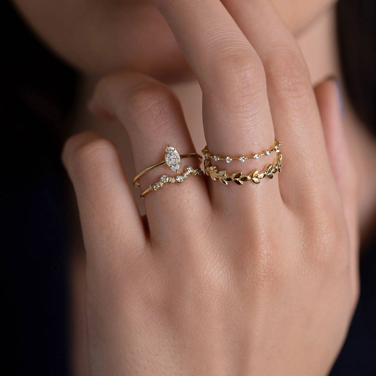 Solid Gold Lab-Grown Marquise Cut Diamond Ring