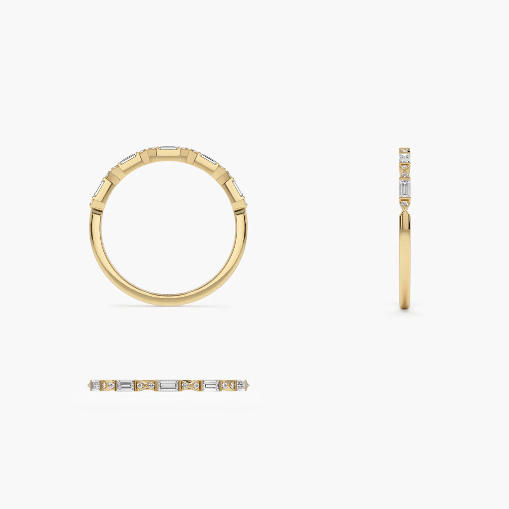 Solid Gold Stackable Dainty Baguette Diamond Ring