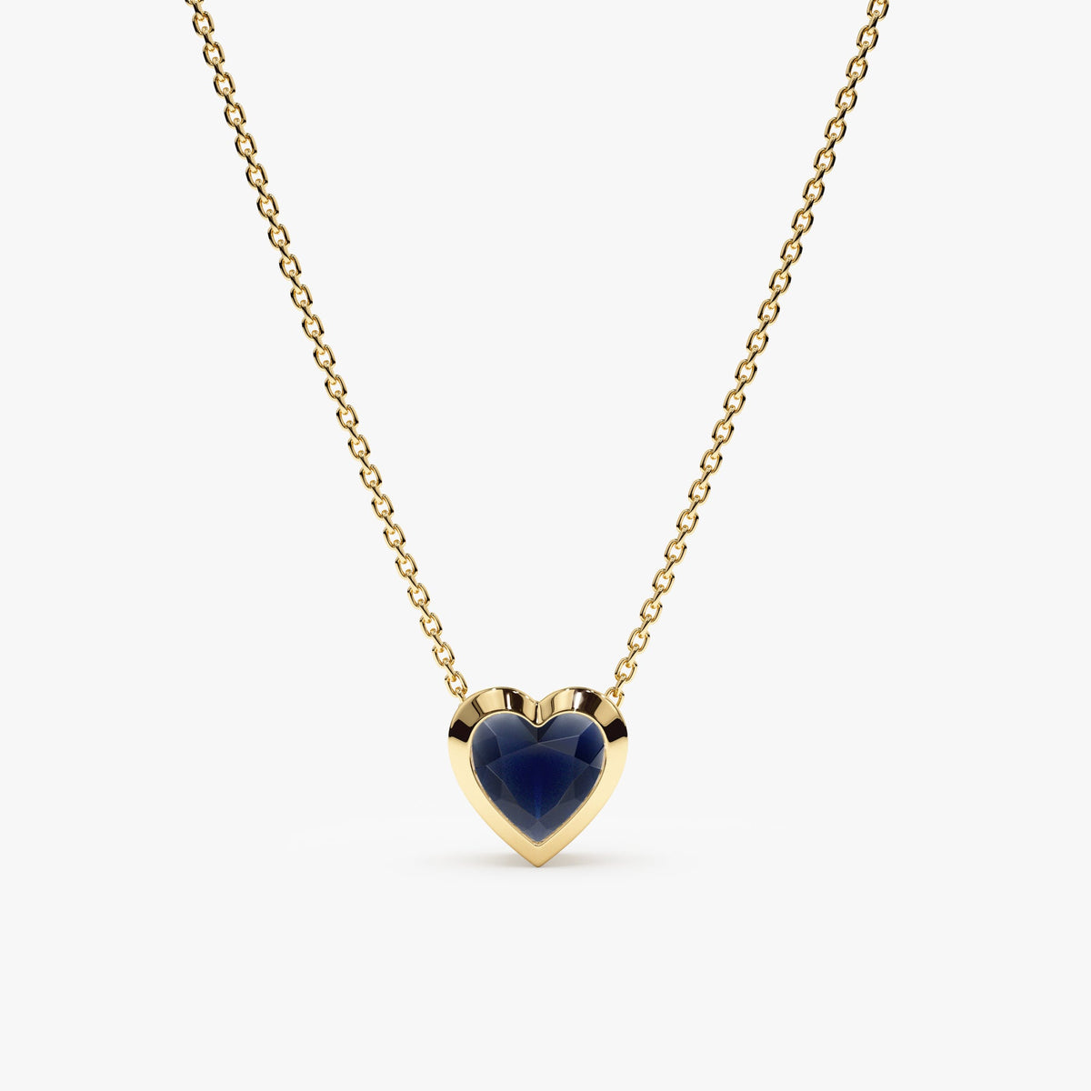 Solid Gold Blue Sapphire Heart Necklace (BCF532)